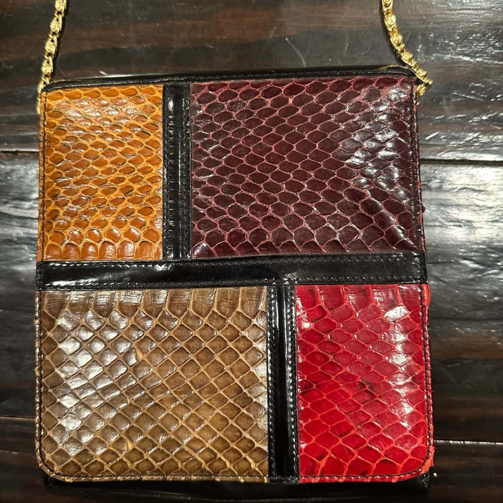 Fortuna Valentino Rare Vintage Python Skin Leather Crossbody Bag AUTHENTIC